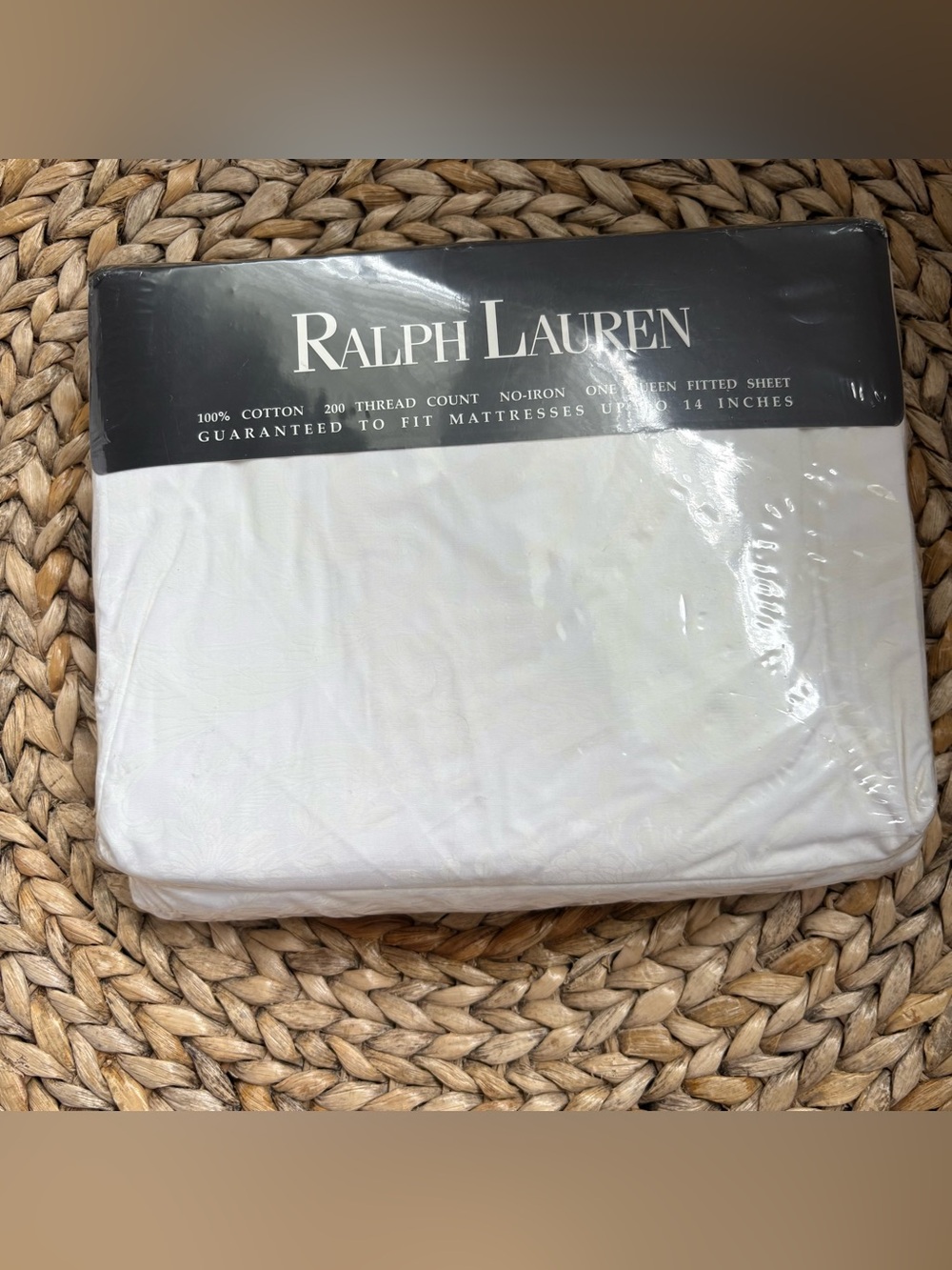Vintage Ralph Lauren Avery Damask Fitted Sheet, White NWT